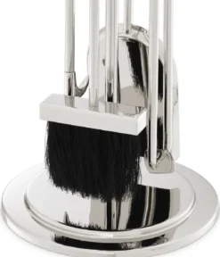 Casa Padrino Luxus Kaminbesteck Set Silber Ø 27,5 x H. 71 cm - 4 teilige Kamingarnitur mit Ständer - Kamin Zubehör