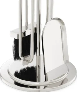 Casa Padrino Luxus Kaminbesteck Set Silber Ø 27,5 x H. 71 cm - 4 teilige Kamingarnitur mit Ständer - Kamin Zubehör