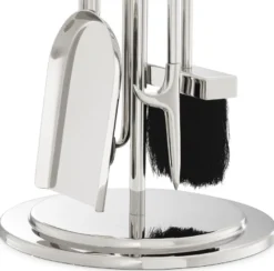 Casa Padrino Luxus Kaminbesteck Set Silber Ø 27,5 x H. 71 cm - 4 teilige Kamingarnitur mit Ständer - Kamin Zubehör