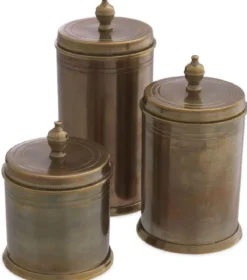 Casa Padrino Luxus Keksdosen 3er Set Vintage Messing - Runde Messing Aufbewahrungsdosen mit Deckel - Luxus Accessoires - Esszimmer Accessoires - Hotel & Restaurant Accessoires