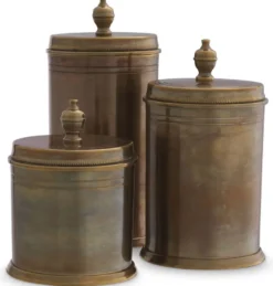 Casa Padrino Luxus Keksdosen 3er Set Vintage Messing - Runde Messing Aufbewahrungsdosen mit Deckel - Luxus Accessoires - Esszimmer Accessoires - Hotel & Restaurant Accessoires