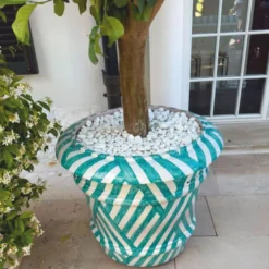 Casa Padrino Luxus Keramik Blumentopf Weiß / Türkis Ø 62 x H. 51 cm - Garten Deko VPP