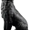 Casa Padrino Luxus Keramik Deko Figur Hund Schwarz 67 x 46 x H. 94 cm - Handgefertigte Keramik Skulptur mit Swarovski Kristallglas Augen - Keramik Tierfigur - Luxus Deko Figuren - Deko Skulpturen