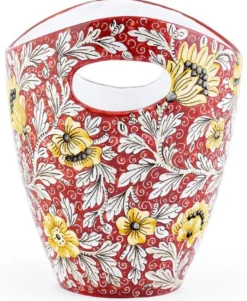 Casa Padrino Luxus Keramik Eiseimer Rot / Mehrfarbig Ø 27 x H. 25 cm - Handgefertigter & handbemalter Eiskübel - Weinkühler - Sektkühler - Champagnerkühler - Luxus Qualität - Made in Italy