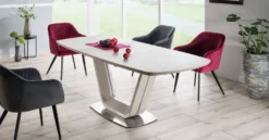 Casa Padrino Luxus Keramik Esstisch Grau / Silber 160-220 x 90 x H. 76 cm - Ausziehbarer Küchentisch - Esszimmer Möbel