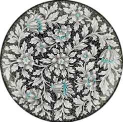 Casa Padrino Luxus Keramik Teller 6er Set Schwarz / Mehrfarbig Ø 40 cm - Handgefertigte & handbemalte Essteller mit Blumendesign - Hotel & Restaurant Accessoires - Luxus Qualität - Made in Italy