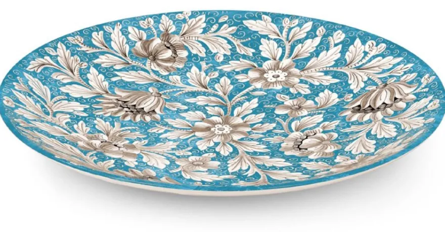 Casa Padrino Luxus Keramik Teller 6er Set Hellblau / Mehrfarbig Ø 40 cm - Handgefertigte & handbemalte Essteller mit Blumendesign - Hotel & Restaurant Accessoires - Luxus Qualität - Made in Italy