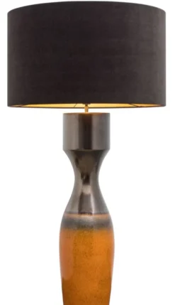 Casa Padrino Luxus Keramik Tischleuchte Silber / Orange Ø 60 x H. 113 cm - Handgefertigte Tischlampe mit schwarzem Lampenschirm