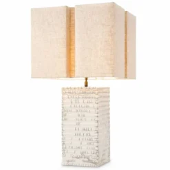 Casa Padrino Luxus Keramik Tischleuchte mit Lampenschirm Antik Weiß / Beige H. 79 cm