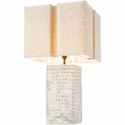 Casa Padrino Luxus Keramik Tischleuchte mit Lampenschirm Antik Weiß / Beige H. 79 cm