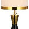 Casa Padrino Luxus Keramik Tischleuchte Schwarz / Gold / Weiß Ø 30 x H. 60 cm - Runde Keramik Schreibtischleuchte mit Lampenschirm - Luxus Keramik Leuchten