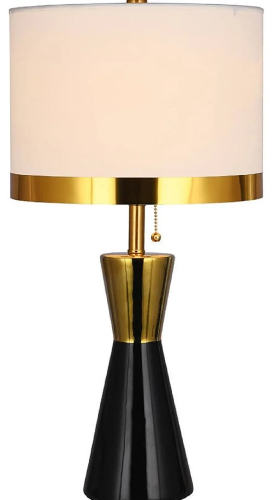 Casa Padrino Luxus Keramik Tischleuchte Schwarz / Gold / Weiß Ø 30 x H. 60 cm - Runde Keramik Schreibtischleuchte mit Lampenschirm - Luxus Keramik Leuchten