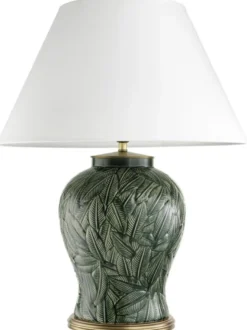 Casa Padrino Luxus Keramik Tischlampe Grün / Antik Messing - Wohnzimmermöbel