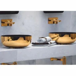 Casa Padrino Luxus Keramik Waschbecken Schale Schwarz / Gold Ø 44 cm - Made in Italy