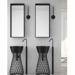 Casa Padrino Luxus Keramik Waschbecken mit Metallständer Schwarz H. 85 cm - Made in Italy