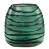 Casa Padrino Luxus Kerzenhalter Türkis / Grau 34 x 22,5 x H. 34 cm - Großes Windlicht aus massivem Farbglas in Aqua und Grau, auch als Vase verwendbar - Luxus Deko Accessoires