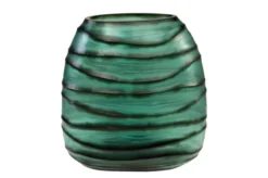 Casa Padrino Luxus Kerzenhalter Türkis / Grau 34 x 22,5 x H. 34 cm - Großes Windlicht aus massivem Farbglas in Aqua und Grau, auch als Vase verwendbar - Luxus Deko Accessoires