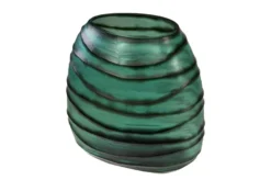Casa Padrino Luxus Kerzenhalter Türkis / Grau 34 x 22,5 x H. 34 cm - Großes Windlicht aus massivem Farbglas in Aqua und Grau, auch als Vase verwendbar - Luxus Deko Accessoires