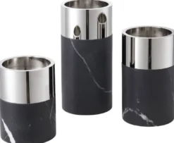 Casa Padrino Luxus Kerzenhalter Set Schwarz / Silber - 3 runde Marmor Kerzenhalter - Luxus Qualität - Deko Accessoires
