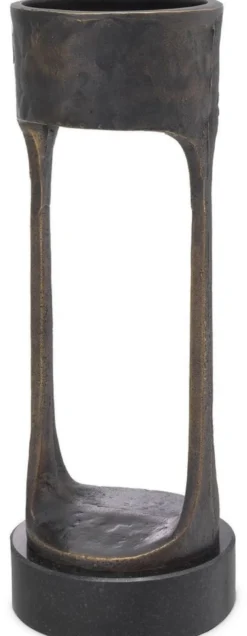 Casa Padrino Luxus Kerzenhalter Bronzefarben / Schwarz Ø 13 x H. 35 cm - Messing Kerzenständer mit Granitsockel - Deko Accessoires