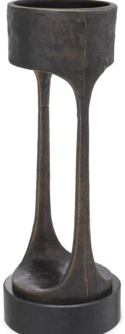 Casa Padrino Luxus Kerzenhalter Bronzefarben / Schwarz Ø 13 x H. 35 cm - Messing Kerzenständer mit Granitsockel - Deko Accessoires