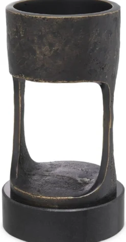 Casa Padrino Luxus Kerzenhalter Bronzefarben / Schwarz Ø 13 x H. 24 cm - Messing Kerzenständer mit Granitsockel - Deko Accessoires
