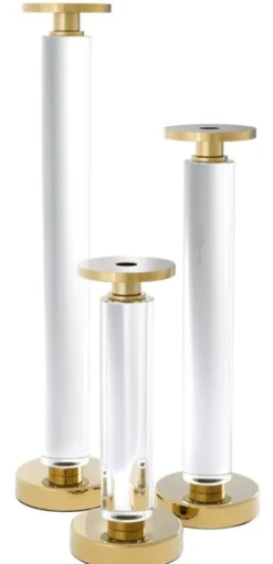 Casa Padrino Luxus Kerzenhalter 3er Set Gold - Kristallglas Accessoires - Ø 12 x H 29/42/55 cm