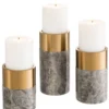 Casa Padrino Luxus Kerzenhalter Set Grau / Messing - 3 runde Marmor Kerzenhalter - Luxus Qualität - Deko Accessoires