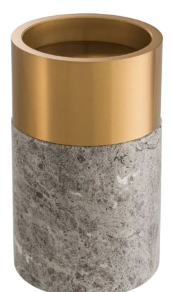 Casa Padrino Luxus Kerzenhalter Set Grau / Messing - 3 runde Marmor Kerzenhalter - Luxus Qualität - Deko Accessoires