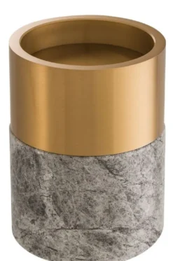 Casa Padrino Luxus Kerzenhalter Set Grau / Messing - 3 runde Marmor Kerzenhalter - Luxus Qualität - Deko Accessoires