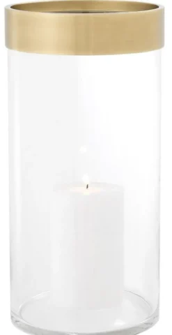 Casa Padrino Luxus Kerzenleuchter Antik Messing Ø 20,5 x H. 41,5 cm - Runder Glas Kerzenleuchter mit Aluminium Ring - Luxus Qualität