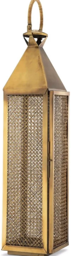 Casa Padrino Luxus Kerzenleuchter Vintage Messing 23 x 24 x H. 114 cm - Edelstahl Laterne mit Tragegriff - Gastronomie Accessoires - Restaurant Accessoires - Hotel Accessoires - Deko Accessoires