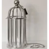 Casa Padrino Luxus Kerzenleuchter Messing vernickelt im Vogelkäfig Design 21 x H. 48 cm - Hotel Restaurant Accessoires Windlicht Ständer Hurricane