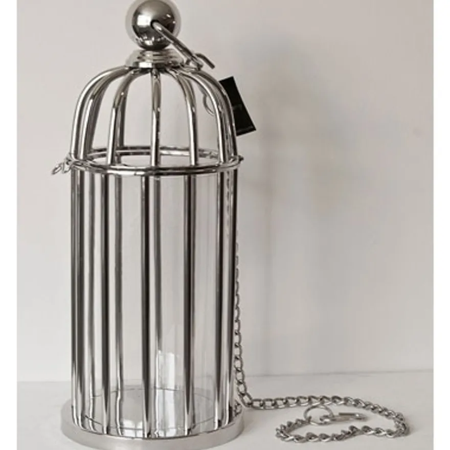 Casa Padrino Luxus Kerzenleuchter Messing vernickelt im Vogelkäfig Design 21 x H. 48 cm - Hotel Restaurant Accessoires Windlicht Ständer Hurricane