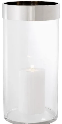 Casa Padrino Luxus Kerzenleuchter Silber Ø 20,5 x H. 41,5 cm - Runder Glas Kerzenleuchter mit Aluminium Ring - Luxus Qualität