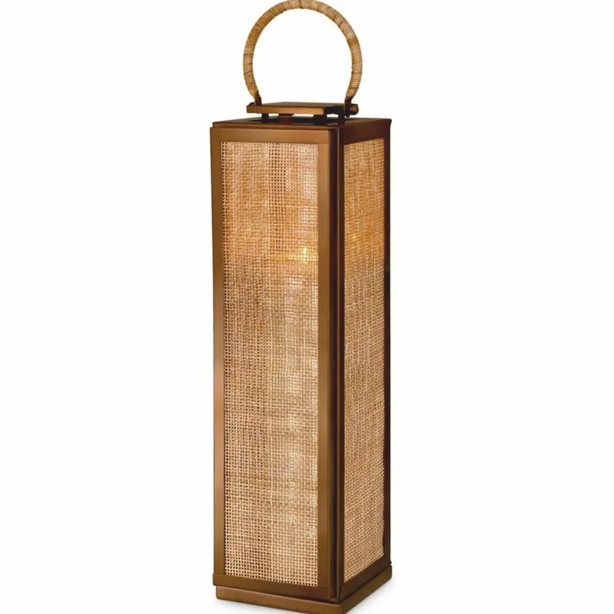 Casa Padrino Luxus Kerzenleuchter Vintage Messing / Naturfarben H. 83 cm - Laterne mit Tragegriff - Gastronomie Accessoires - Hotel Accessoires
