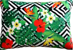 Casa Padrino Luxus Kissen Miami Flowers Schwarz / Weiß / Mehrfarbig 35 x 55 cm - Feinster Samtstoff - Wohnzimmer Deko Zierkissen