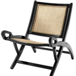 Casa Padrino Luxus Klappstuhl Naturfarben / Schwarz 55 x 80 x H. 70,5 cm - Luxus Qualität