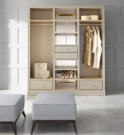 Casa Padrino Luxus Kleiderschrank Beige 200 x 60 x H. 230 cm - Offener Schlafzimmer Schrank - Schlafzimmer Möbel - Hotel Möbel - Luxus Möbel - Luxus Einrichtung - Schlafzimmer Einrichtung
