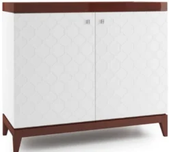 Casa Padrino Luxus Kommode mit 2 Türen Weiß / Hochglanz Braun 111,2 x 45 x H. 96,6 cm - Luxus Wohnzimmerschrank