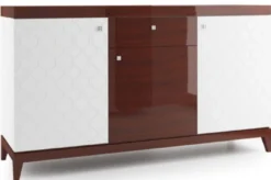 Casa Padrino Luxus Kommode mit 3 Türen und Schublade Weiß / Hochglanz Braun 171,4 x 45 x H. 96,6 cm - Luxus Möbel