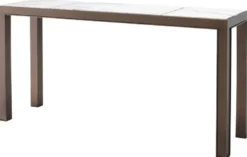 Casa Padrino Luxus Konsole Antik Messingfarben / Weiß / Lila 150 x 40 x H. 76,5 cm - Edelstahl Konsolentisch mit Marmorplatten - Luxus Wohnzimmer Möbel