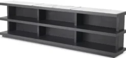 Casa Padrino Luxus Konsole Anthrazitgrau / Weiß / Fliederfarben 220 x 35 x H. 60,5 cm - Edler Konsolentisch mit 3 Regalen und Marmorplatten - Massivholz Regalschrank - Luxus Wohnzimmer Möbel