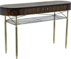Casa Padrino Luxus Konsole Braun / Gold / Grau 140 x 40 x H. 85 cm - Ovaler Konsolentisch - Luxus Möbel - Wohnzimmer Möbel - Luxus Einrichtung - Wohnzimmer Einrichtung