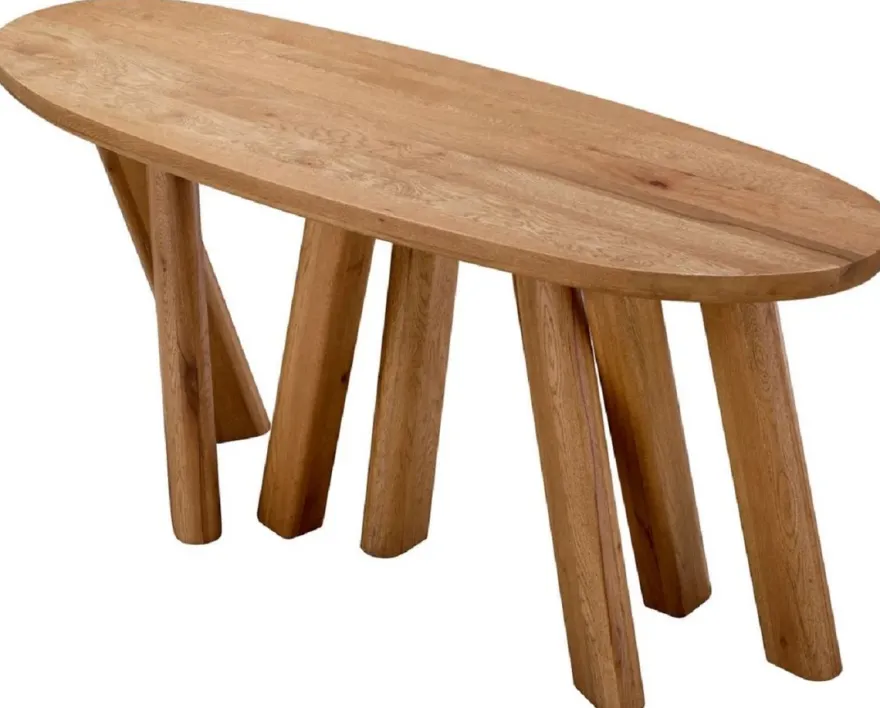 Casa Padrino Luxus Konsole Braun 160 x 54,5 x H. 76,5 cm - Ovaler Konsolentisch mit massiver Eichenholz Tischplatte - Massivholz Möbel - Luxus Möbel - Luxus Qualität