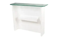 Casa Padrino Luxus Konsole Cremeweiß 105 x 30 x H. 83,5 cm - Großer handgefertigter Keramik Konsolentisch mit Platte aus strukturiertem Klarglas - Luxus Möbel