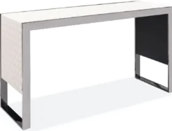 Casa Padrino Luxus Konsole Creme / Silber 120 x 40 x H. 64 cm - Rechteckiger Edelstahl Konsolentisch mit gemustertem Echtleder - Luxus Möbel