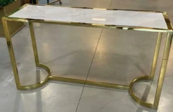 Casa Padrino Luxus Konsole Gold / Weiß 140 x 45 x H. 78 cm - Konsolentisch mit Kunstmarmorplatte