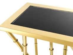 Casa Padrino Luxus Konsole Gold / Schwarz - Edler Konsolentisch aus Edelstahl und Glas - 139,5 x 40 x H. 78 cm