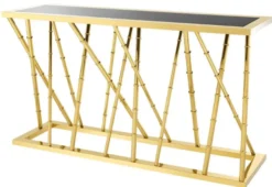 Casa Padrino Luxus Konsole Gold / Schwarz - Edler Konsolentisch aus Edelstahl und Glas - 139,5 x 40 x H. 78 cm